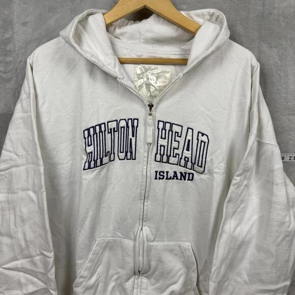 Y2K Pacific & Co Boxy Hoodie Full Zip Hilton Head Island Beach Relax White/Blue - Picture 2 of 8